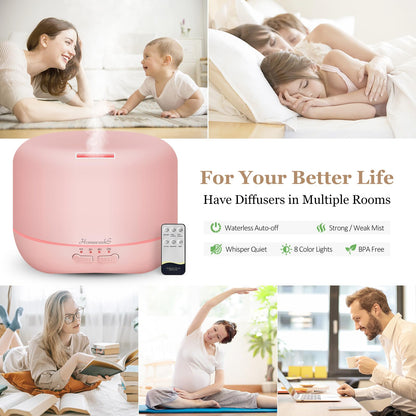 Aromatherapy Essential Oil Diffuser 300ml – Ultrasonic Humidifier with Night Light (Pink)