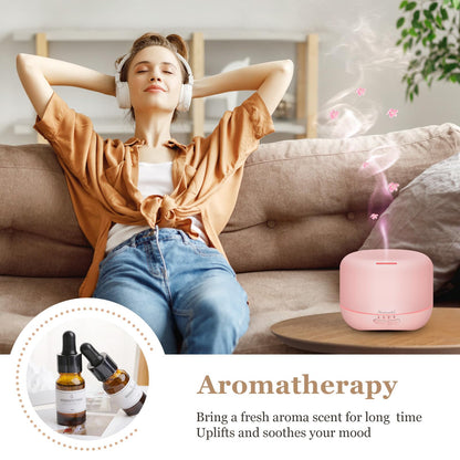 Aromatherapy Essential Oil Diffuser 300ml – Ultrasonic Humidifier with Night Light (Pink)