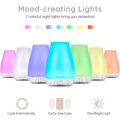 Aromatherapy Essential Oil Diffuser for Room | Ultrasonic Humidifier with Auto-Off & 7-Color LED Lights