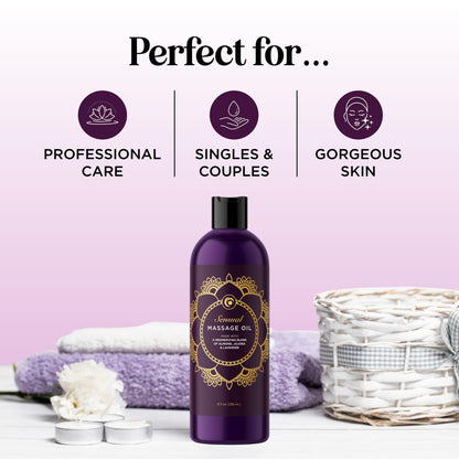 Aromatherapy Sensual Massage Oil for Couples – Vegan Lavender & Sweet Almond Oil, 8 oz