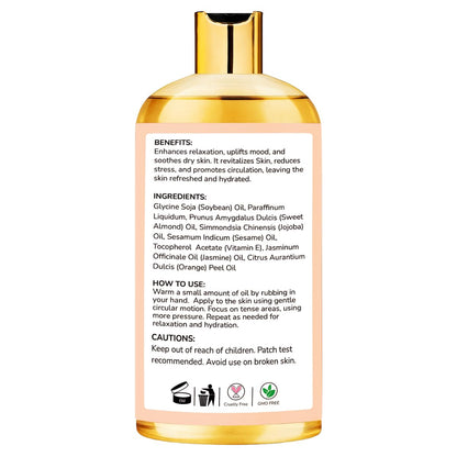 AROMATICO Massage Oil with Jasmine & Orange Essential Oils – Infused with Sesame, Almond & Jojoba Oils – Full Body Massage Oil for Relaxation – for Men & Women – 10 Fl Oz