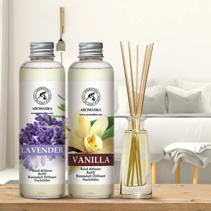 AROMATIKA Lavender & Vanille Reed Diffuser Refills – 2 x 6.8 fl oz | Fresh, Long-Lasting Home & Office Fragrance