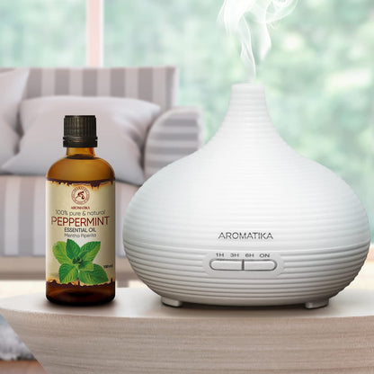 AROMATIKA Peppermint Essential Oil 3.4 Fl Oz (100 ml) – Pure Mentha Piperita for Diffusers, Sauna & Body Care