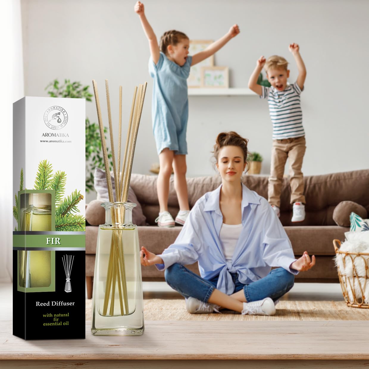 AROMATIKA Pine Reed Diffuser 3.4 fl oz – Fresh Coniferous Pine Scent for Home