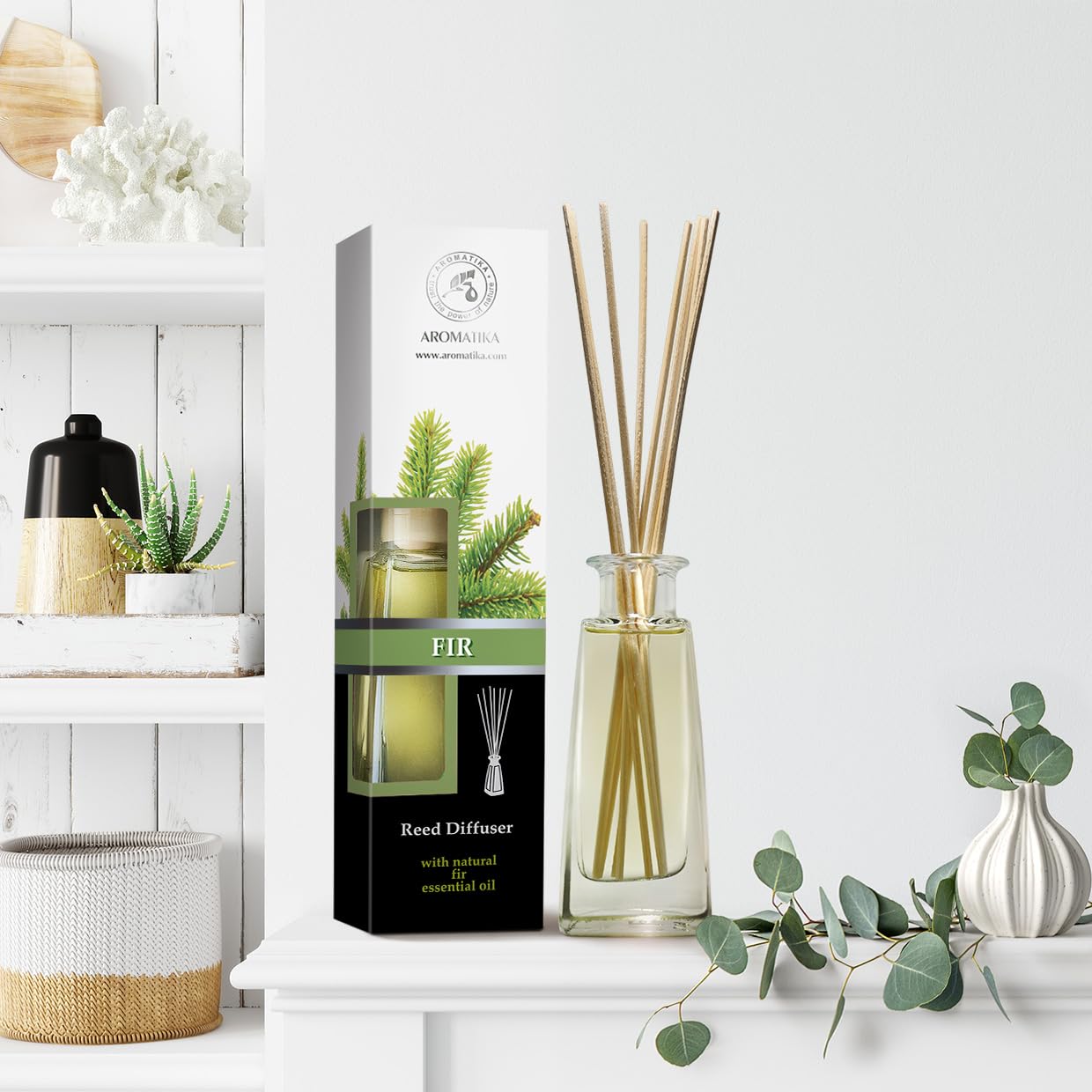 AROMATIKA Pine Reed Diffuser 3.4 fl oz – Fresh Coniferous Pine Scent for Home