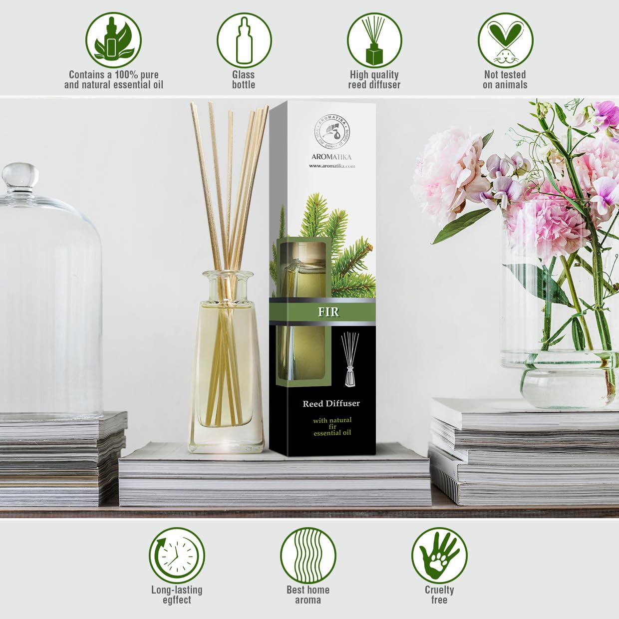 AROMATIKA Pine Reed Diffuser 3.4 fl oz – Fresh Coniferous Pine Scent for Home