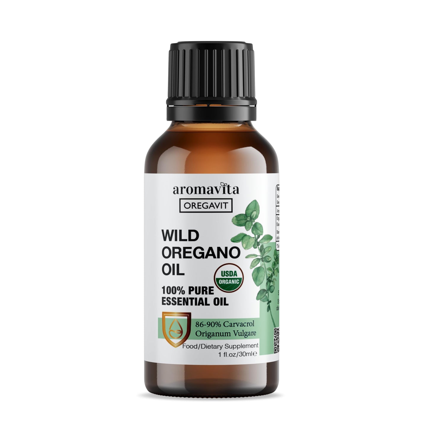 AROMAVITA Wild Oregano Oil Organic – 100% Pure Undiluted Oil with 86-90% Carvacrol | Immune Support | Vegan, Non-GMO, Gluten Free | 1 fl oz / 30 ml