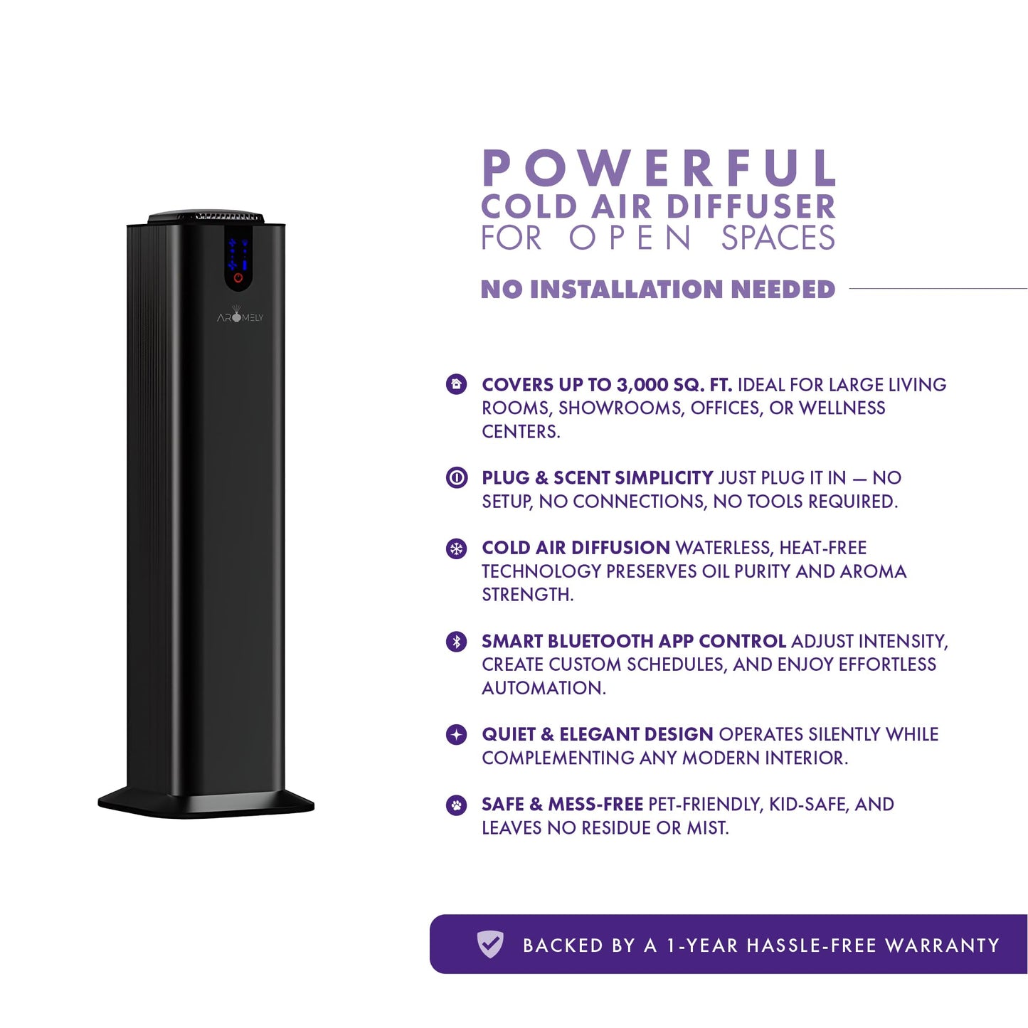 AROMELY Smart Bluetooth Scent Diffuser | App-Controlled Nebulizing Diffuser up to 3,000 sq ft (Black)