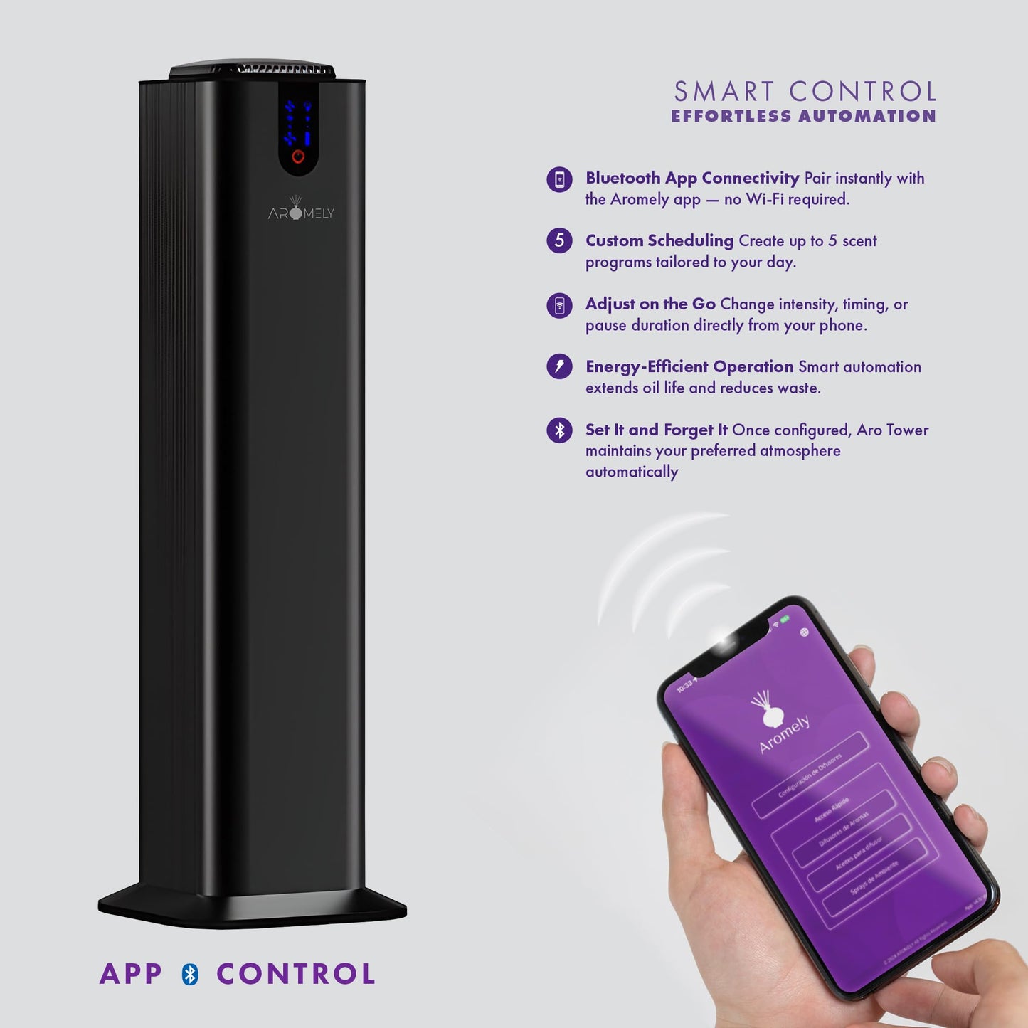 AROMELY Smart Bluetooth Scent Diffuser | App-Controlled Nebulizing Diffuser up to 3,000 sq ft (Black)