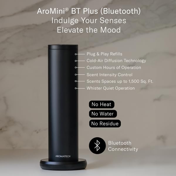AroMini BT Plus Scent Diffuser by AromaTech — Bluetooth Nebulizing Diffuser (Silver)