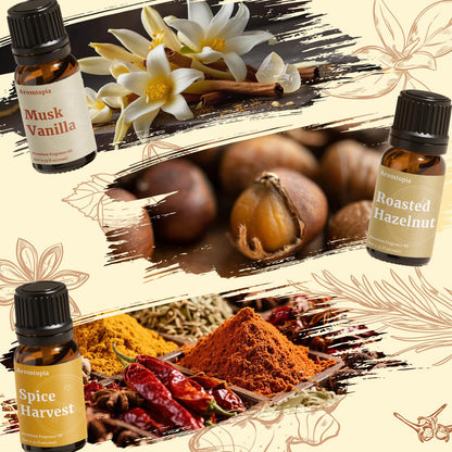 Diffuser Essential Oils – Aromtopia Fall Fragrance Oil Set (6x10ml) Pumpkin Pie, Musk Vanilla, Autumn Wildness