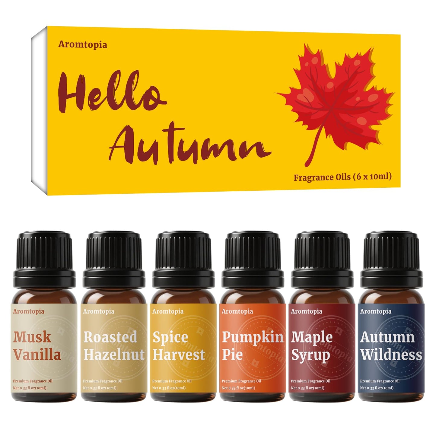 Diffuser Essential Oils – Aromtopia Fall Fragrance Oil Set (6x10ml) Pumpkin Pie, Musk Vanilla, Autumn Wildness