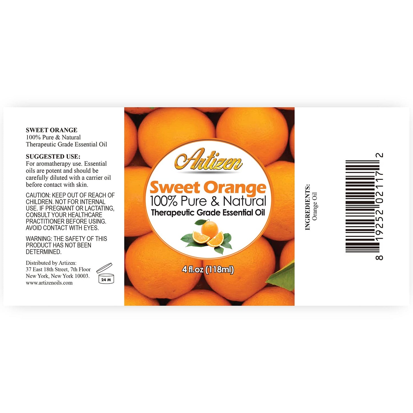 Artizen Sweet Orange Essential Oil 4oz | Pure Orange Essential Oil for Aromatherapy & Diffuser Blends
