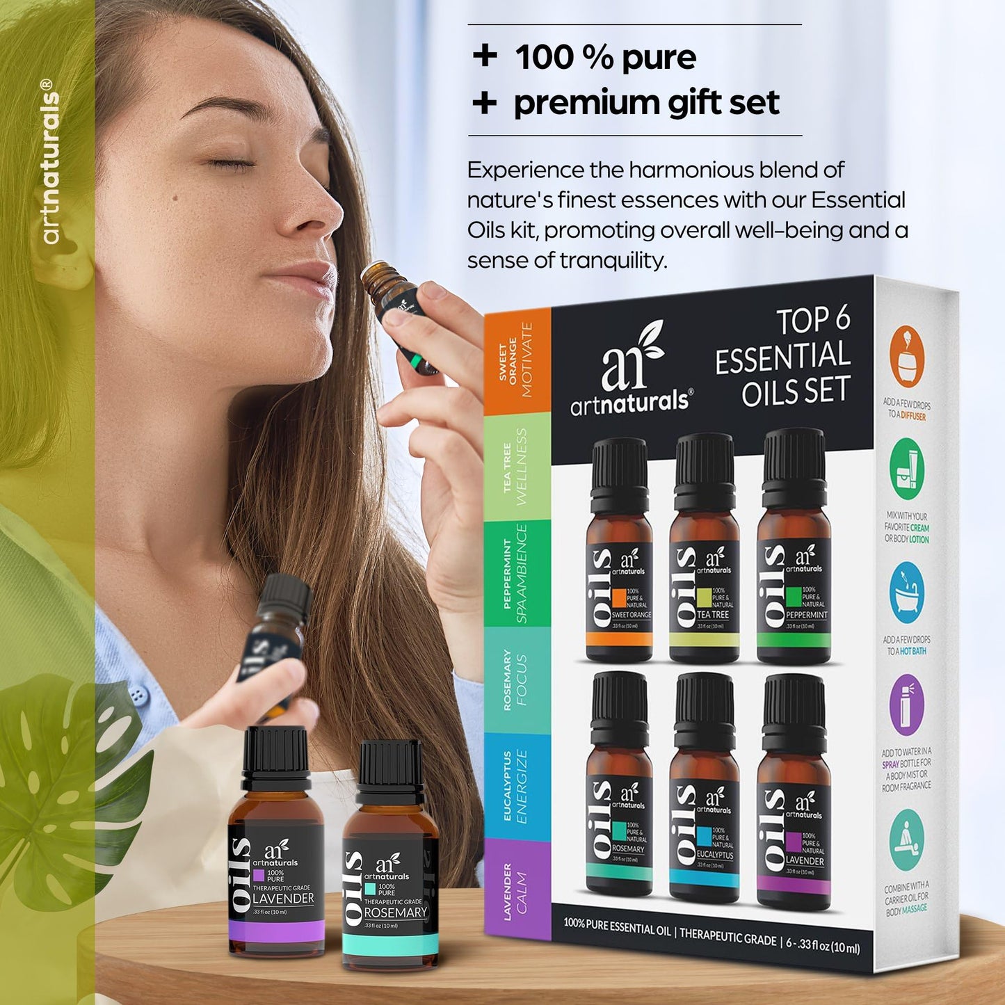 ArtNaturals Aromatherapy Top-6 Essential Oil Set (6x10ml) – Therapeutic Grade