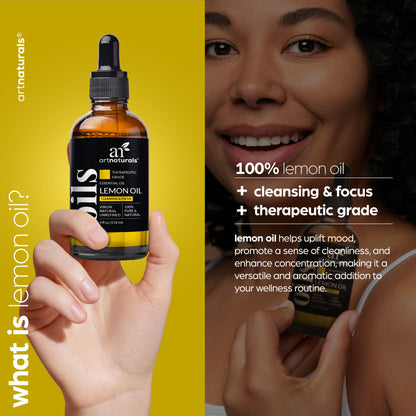 ArtNaturals Lemon Essential Oil 4 oz (118 ml) – 100% Pure, Therapeutic Grade – For Skin, Hair, Aromatherapy & Diffuser