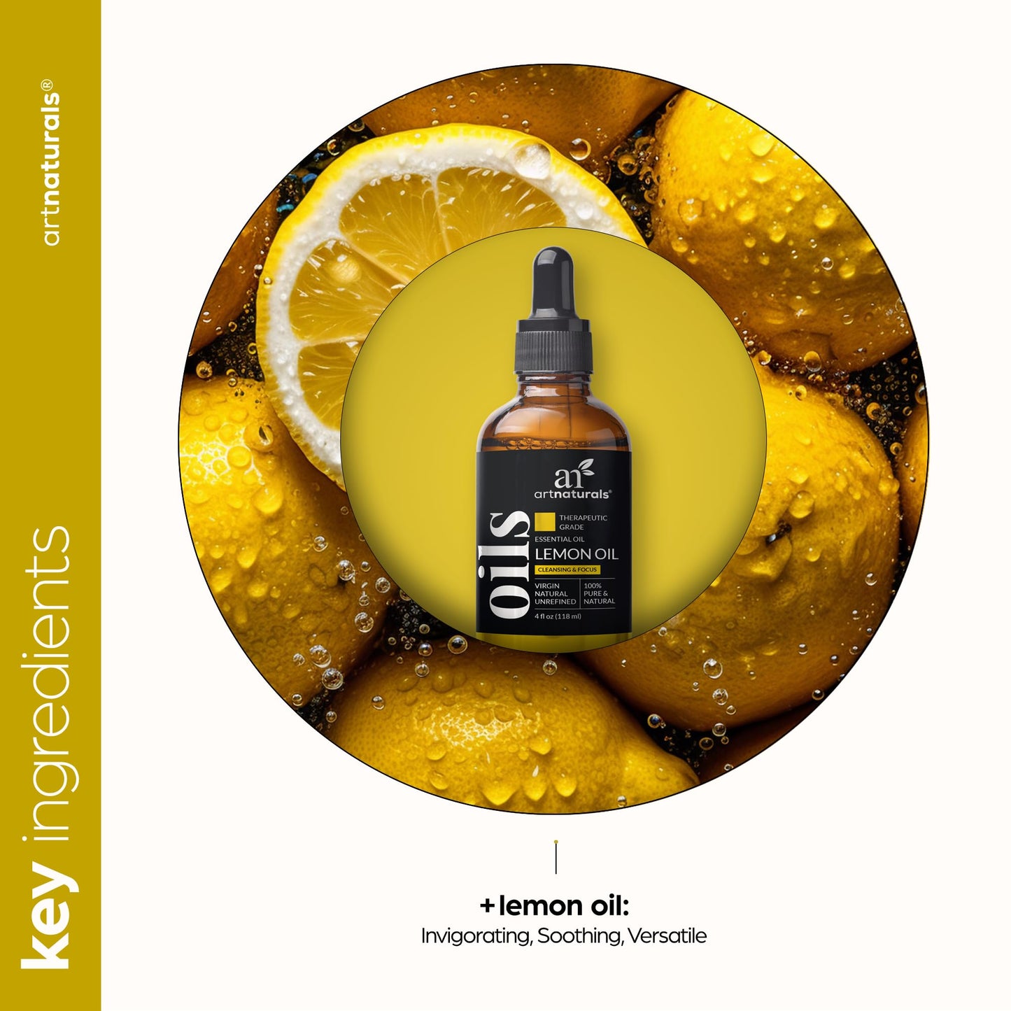 ArtNaturals Lemon Essential Oil 4 oz (118 ml) – 100% Pure, Therapeutic Grade – For Skin, Hair, Aromatherapy & Diffuser
