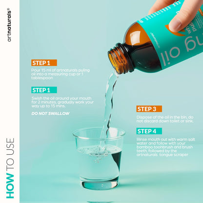artnaturals Coconut Oil Pulling Set (8oz) – Bamboo Toothbrush & Tongue Scraper, Alcohol-Free Mouthwash