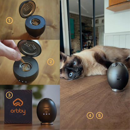 Orbby Scent Diffuser Starter Kit by Artronic — Flameless, Portable Desk Diffuser with Pellets (Gold)