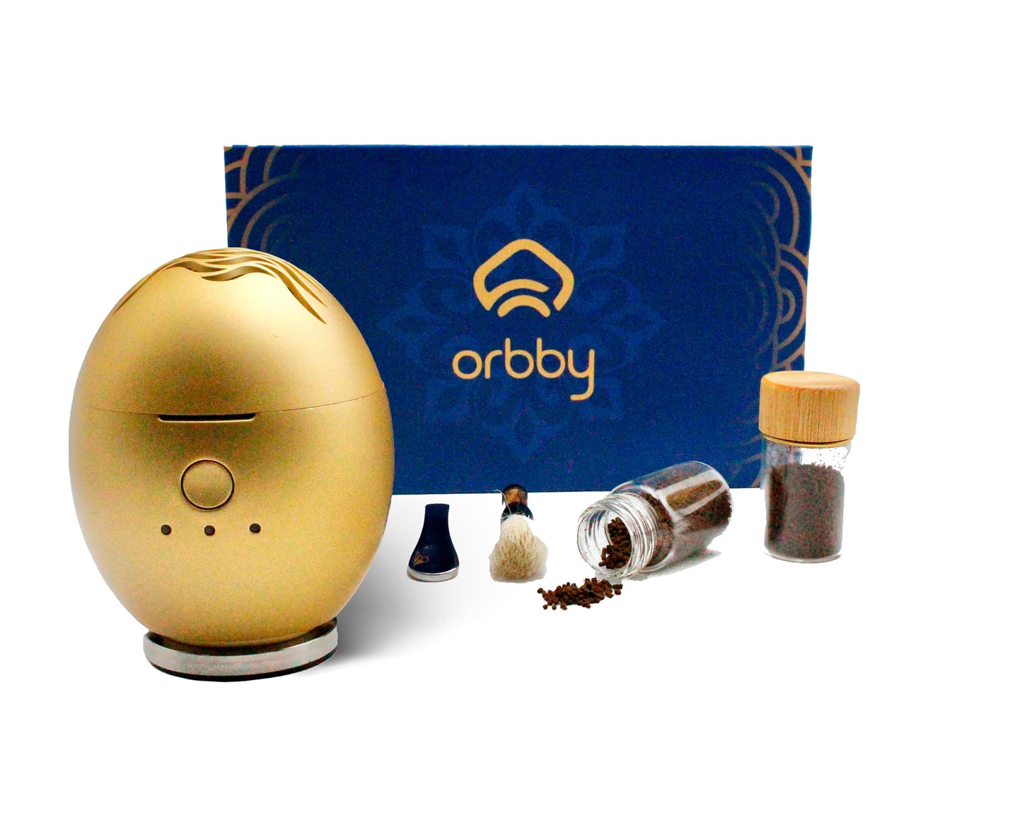 Orbby Scent Diffuser Starter Kit by Artronic — Flameless, Portable Desk Diffuser with Pellets (Gold)