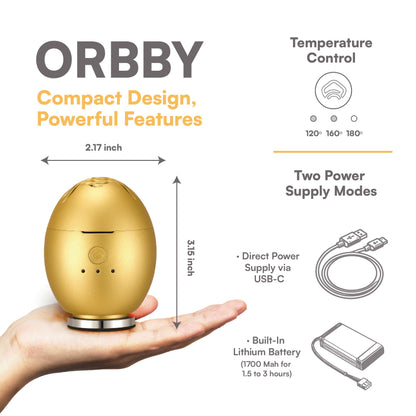 Orbby Scent Diffuser Starter Kit by Artronic — Flameless, Portable Desk Diffuser with Pellets (Gold)