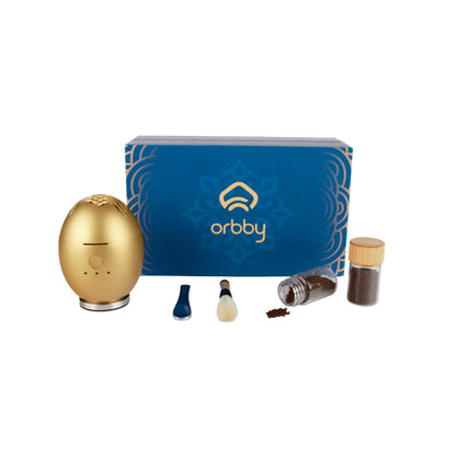 Orbby Scent Diffuser Starter Kit by Artronic — Flameless, Portable Desk Diffuser with Pellets (Gold)