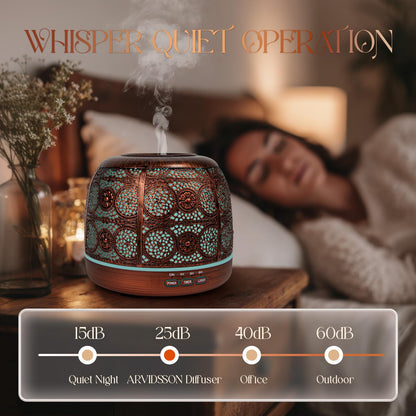 ARVIDSSON 500ml Essential Oil Diffuser – Metal Design, 12h Mist, Mood Light