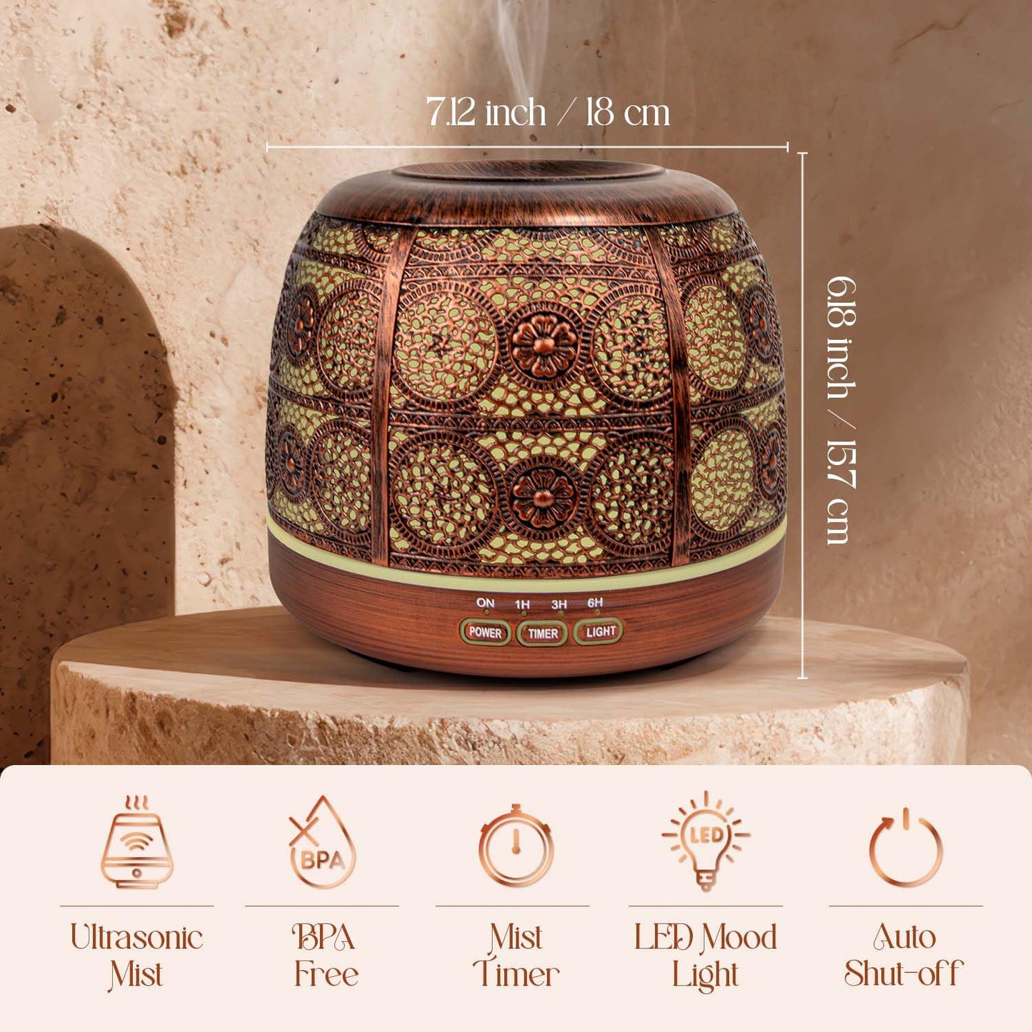 ARVIDSSON 500ml Essential Oil Diffuser – Metal Design, 12h Mist, Mood Light