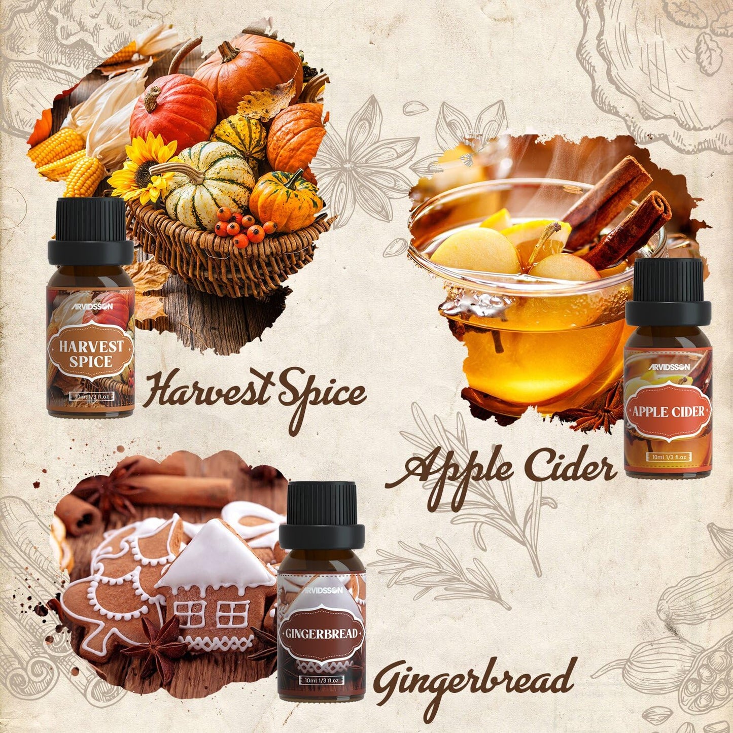 Autumn Spice Essential Oils Set | Cinnamon Pumpkin Pie Harvest Diffuser Scents