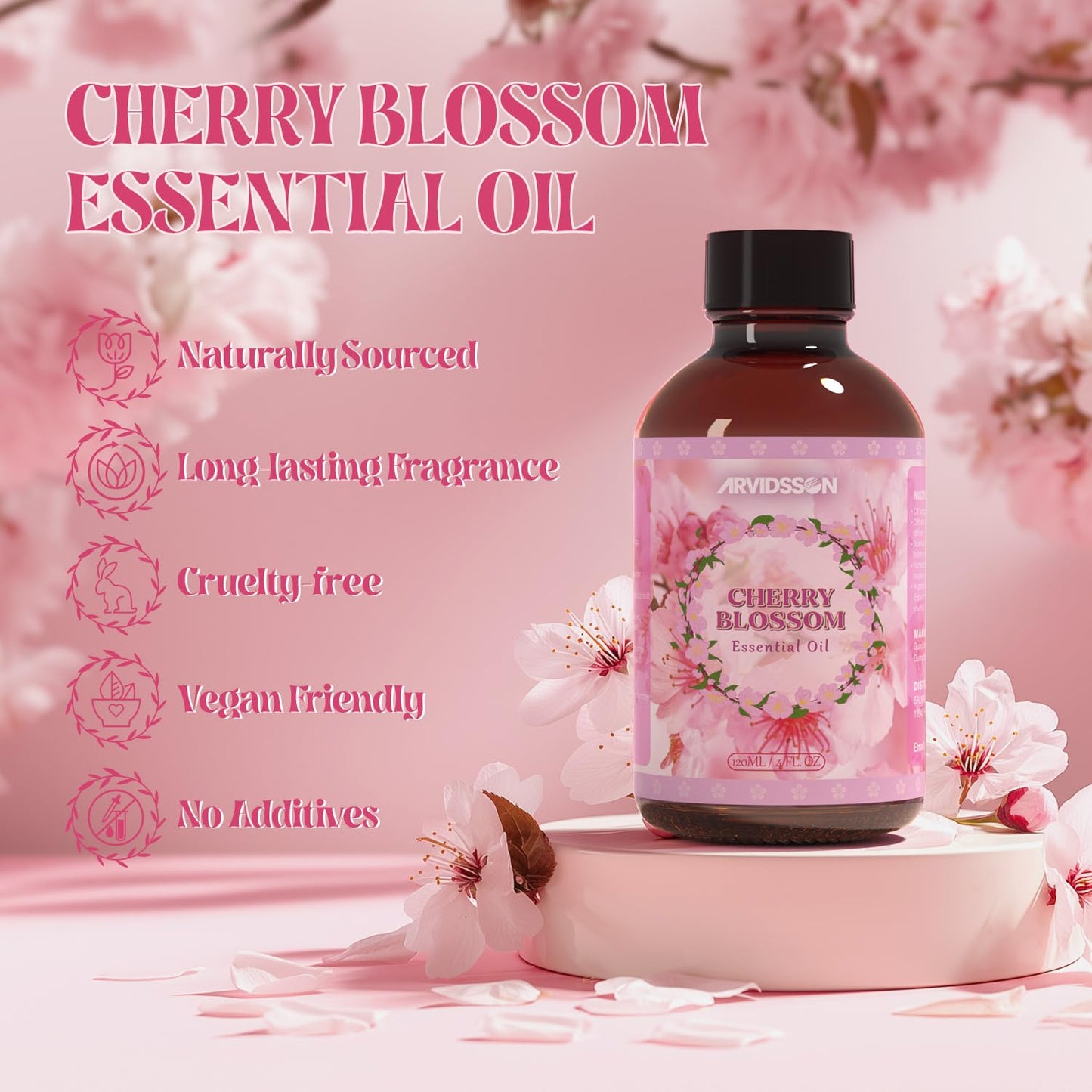 ARVIDSSON Cherry Blossom Essential Oil 4 oz | Pure & Natural Aromatherapy