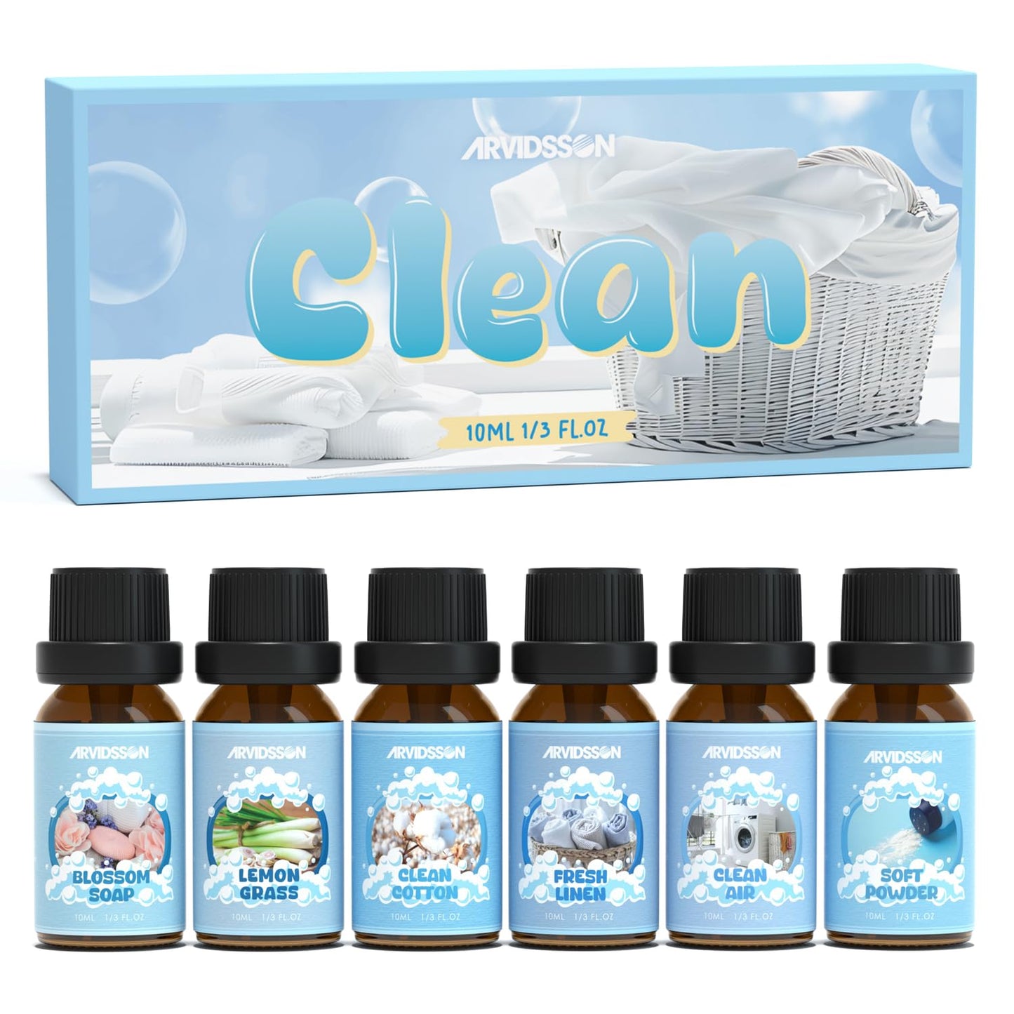 ARVIDSSON Clean Essential Oils Set – 6 x 10ml for Diffuser, Soap Making & Home Fragrance