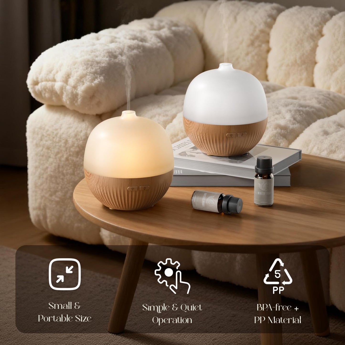 ARVIDSSON 2 Pack Essential Oil Diffuser – 100ml Ultrasonic Diffuser with Mood Light