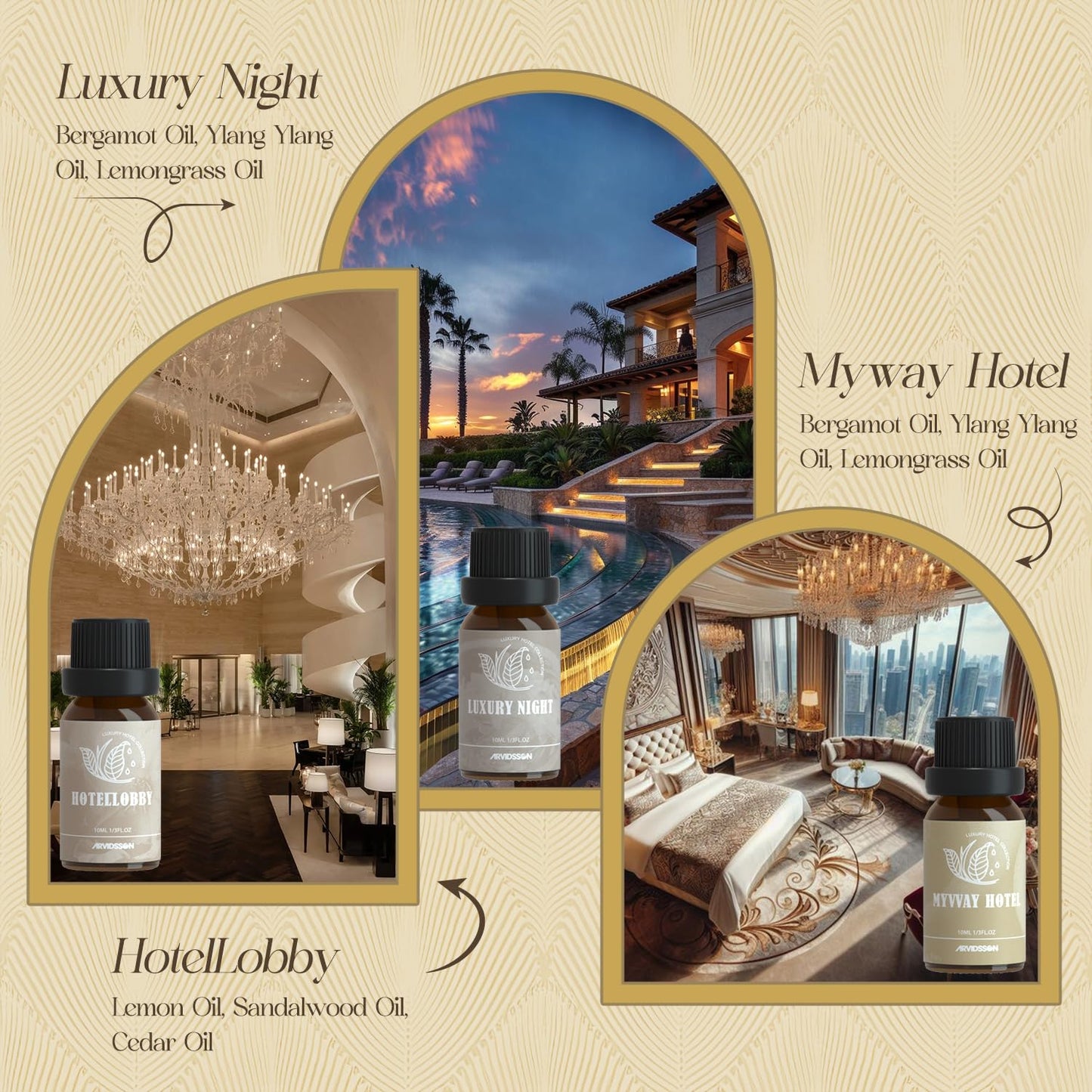 ARVIDSSON Hotel Diffuser Oils Gift Set | Luxury Hotel Scent Oils for Diffusers – Jasmine & Mint, White Tea, Citrus Bliss