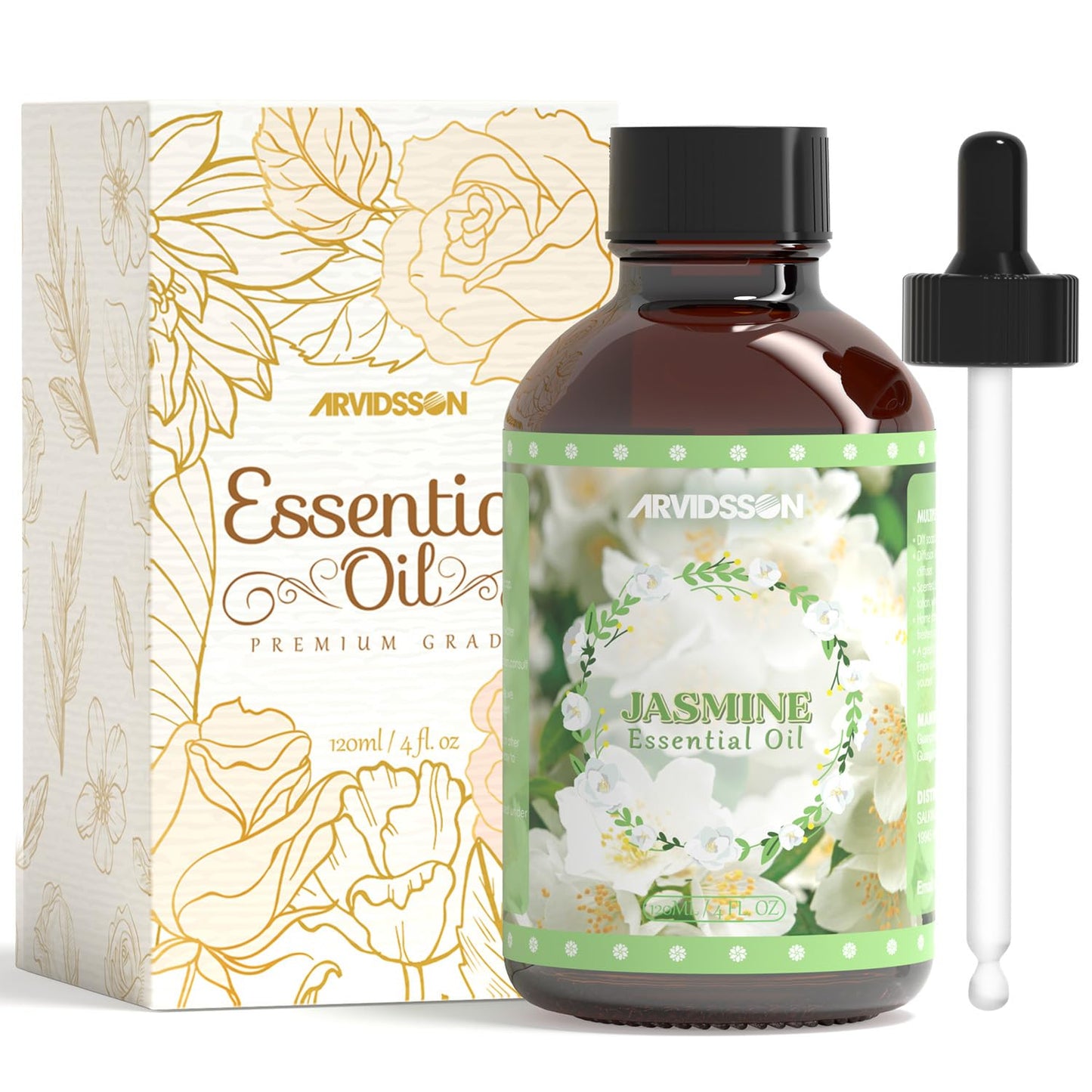 ARVIDSSON Jasmine Essential Oil 4 oz (120 ml) – Pure & Natural Aromatherapy Oil
