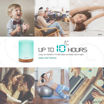 ASAKUKI 300ml Essential Oil Diffuser - 5-in-1 Quiet Humidifier with 7 LED Colors | Light Brown
