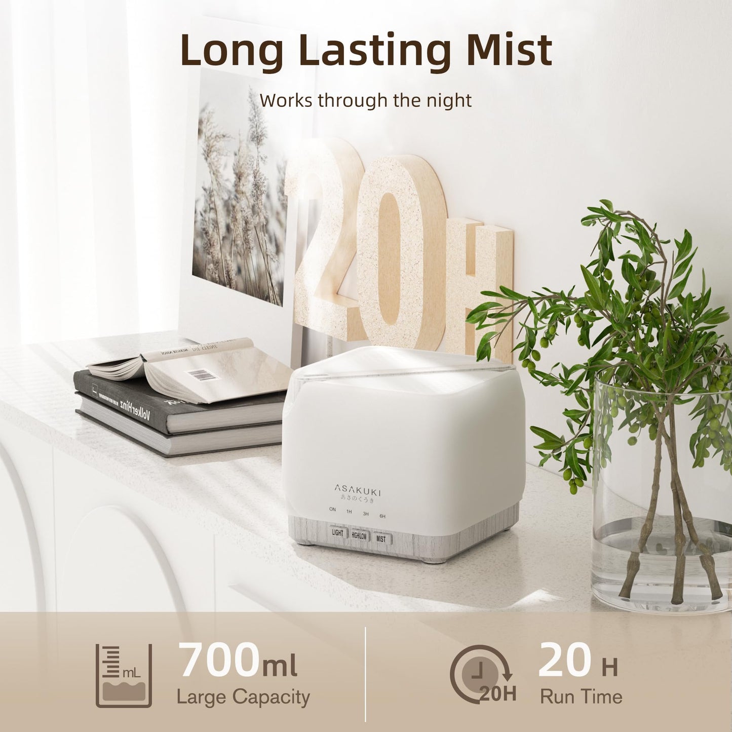 ASAKUKI 700 ml Premium Essential Oil Diffuser – 5-in-1 Ultrasonic Humidifier