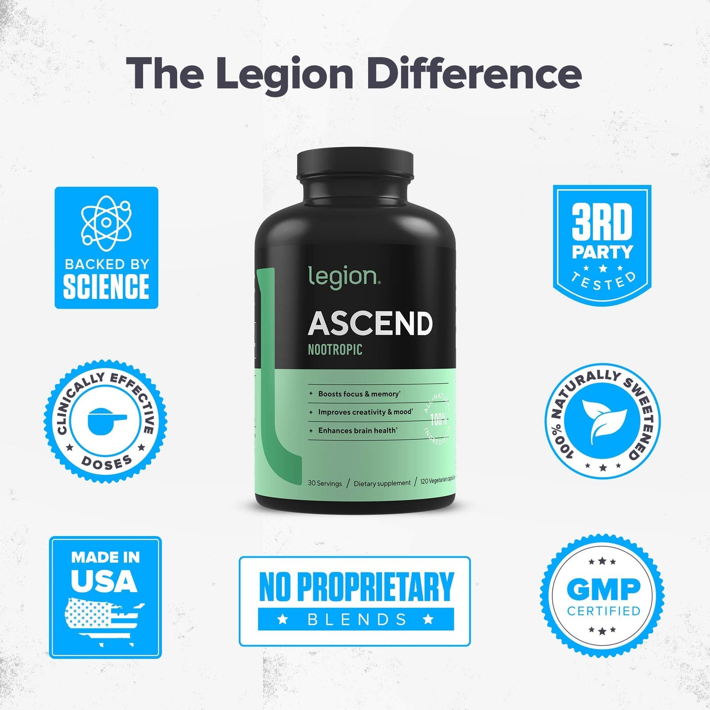 LEGION Ascend Nootropic | All-Natural Brain Support + Alpha-GPC