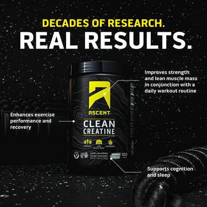 Ascent Clean Creatine Monohydrate Powder – 5G Per Serving, Creapure, Unflavored, 100 Servings
