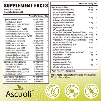Ascuoli Probiotics for Women & Men - 300B CFU, 24 Strains, 60 Capsules