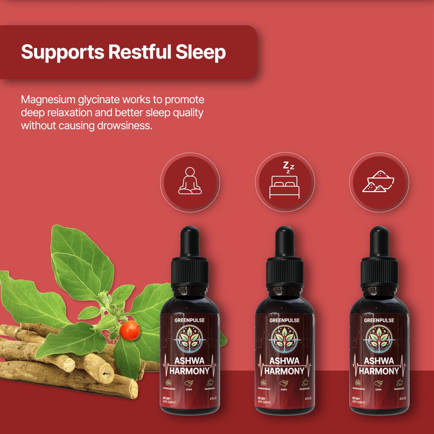 GREENPULSE Ashwa Harmony – Adaptogenic Ashwagandha, GABA & Magnesium Glycinate | 4 fl oz