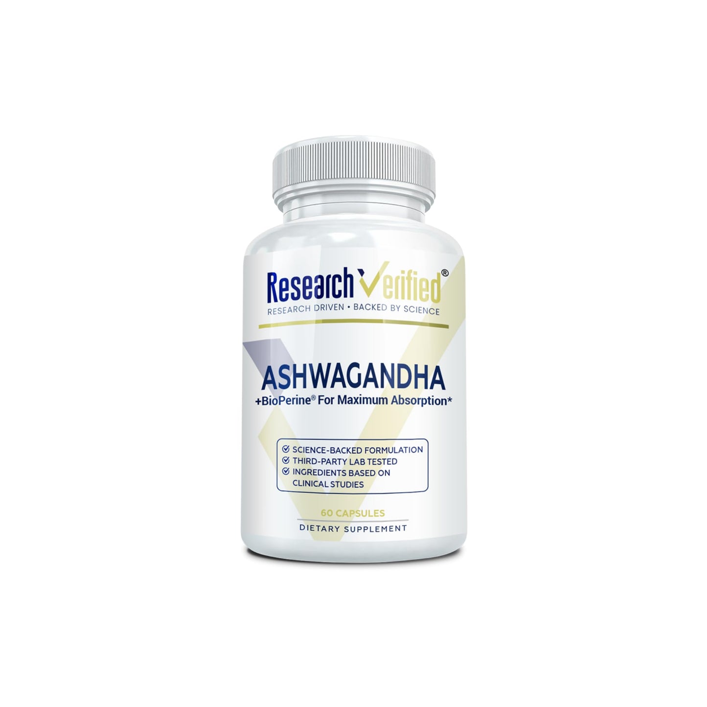 Research Verified Ashwagandha 1500mg Maximum Strength with Bioperine & Ginger Root – 60 Vegan Capsules