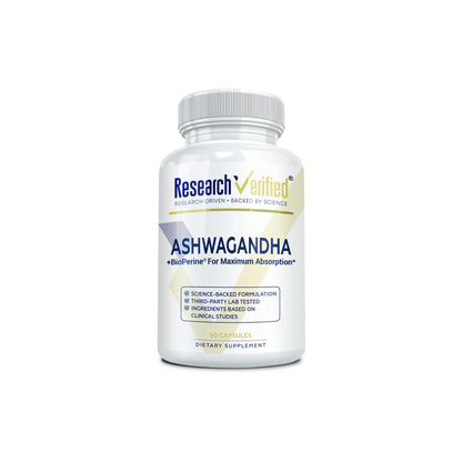 Research Verified Ashwagandha 1500mg Maximum Strength with Bioperine & Ginger Root – 60 Vegan Capsules