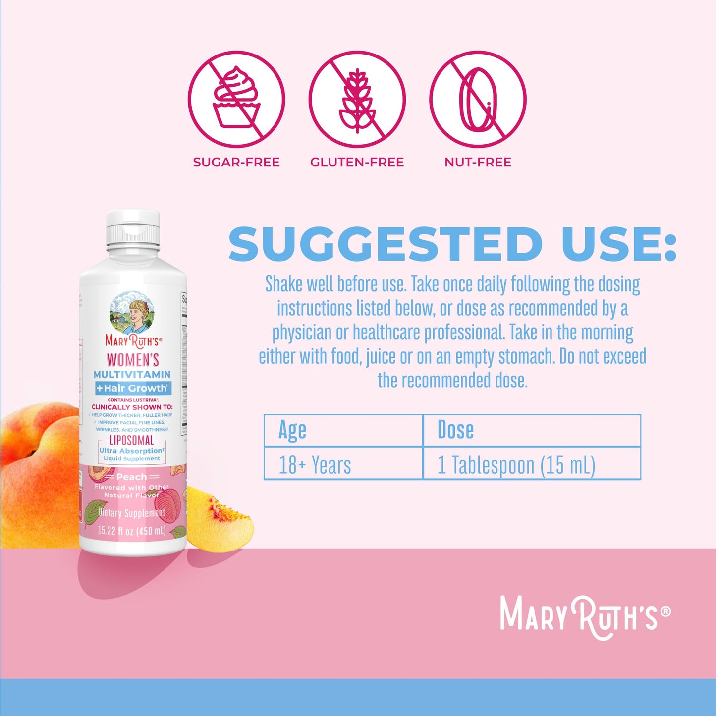 MaryRuth Organics Lustriva Hair Growth Liposomal Multivitamin | Biotin 10000 mcg