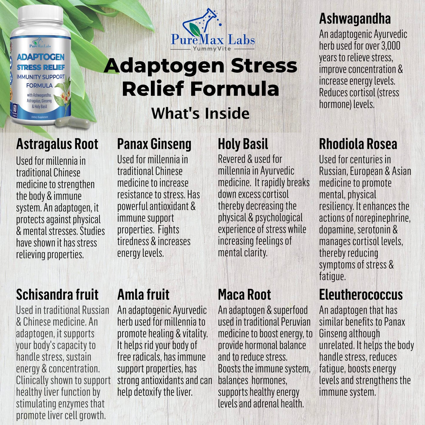 Adaptogen Stress Relief Immune Support Formula - Ashwagandha, Ginseng & 9 Herbs, 60 Capsules (Pack of 2)