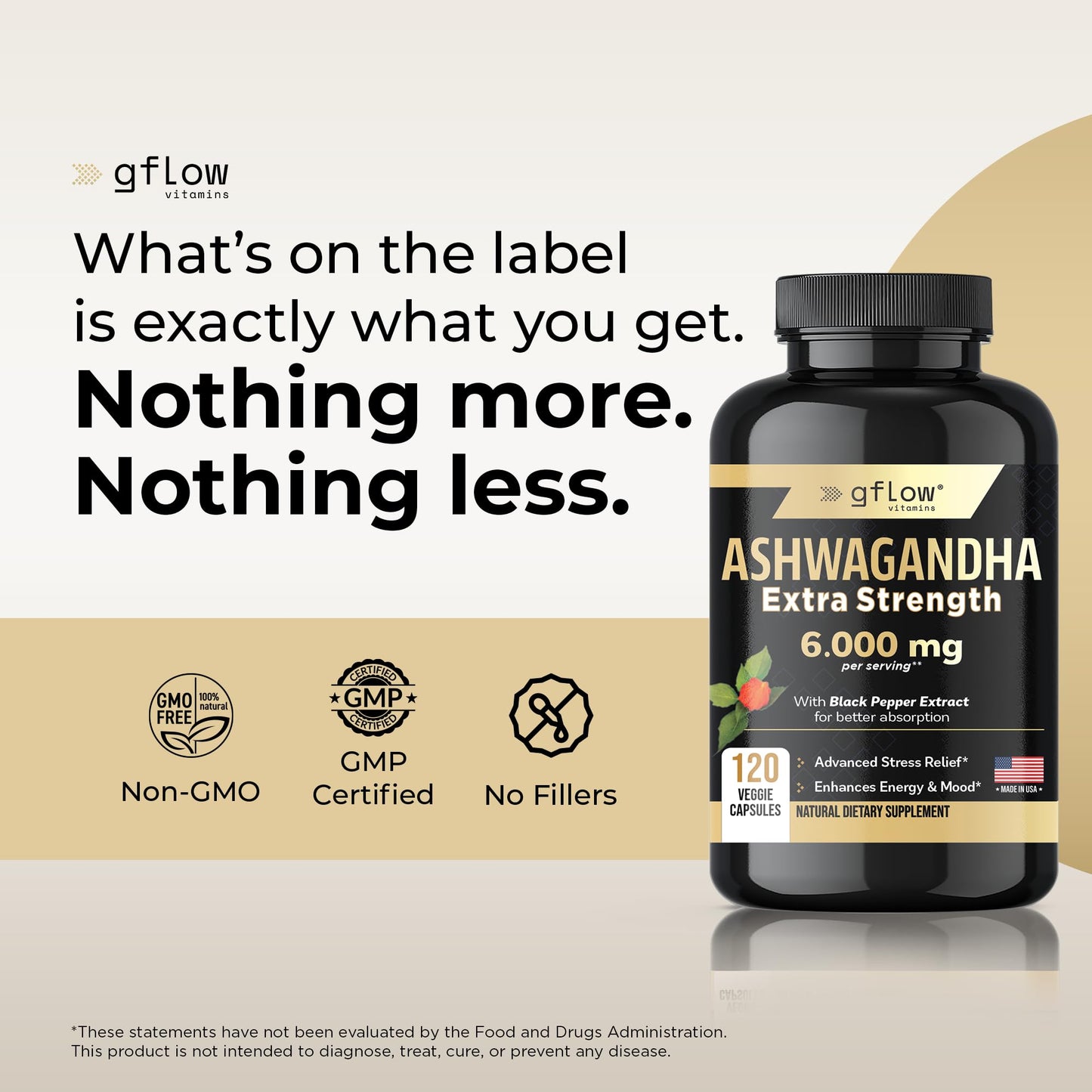 Gflow Ashwagandha 6000mg – Extra Strength for Women & Men | Sleep, Mood & Energy | Made in USA