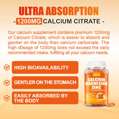 Calcium 1200 mg Gummies with Vitamin D3 – Calcium Citrate, K2 & Ashwagandha