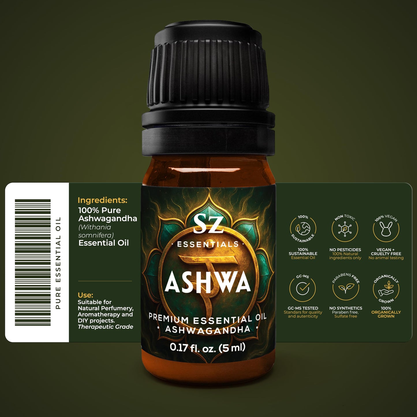 SZ Essentials Ashwagandha Essential Oil – 100% Pure & Natural (0.17oz)
