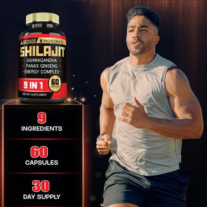 Shilajit Supplement with Ashwagandha, Ginseng, L-Arginine & Chaga - 60 Capsules | Shilajit Pure Himalayan Organic
