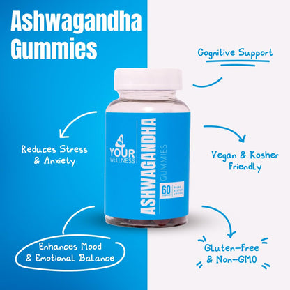 4 Your Wellness Ashwagandha Gummies – Mixed Berry, KSM-66, Lion's Mane, Vitamin D, 120 Count (Pack of 2)