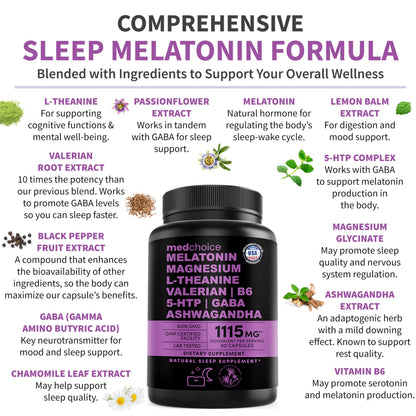 12-in-1 Melatonin Sleep Capsules – Sleep Aid with 5mg Melatonin + 500mg Magnesium Glycinate (90ct)