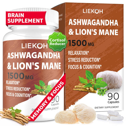Ashwagandha & Lions Mane Capsules for Memory, Focus – 90 Caps